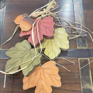 Wooden Autumn Leaf and Acorn Decor - Red, Yellow, Orange